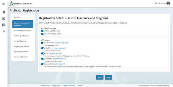 Screenshot of the Registration Details page